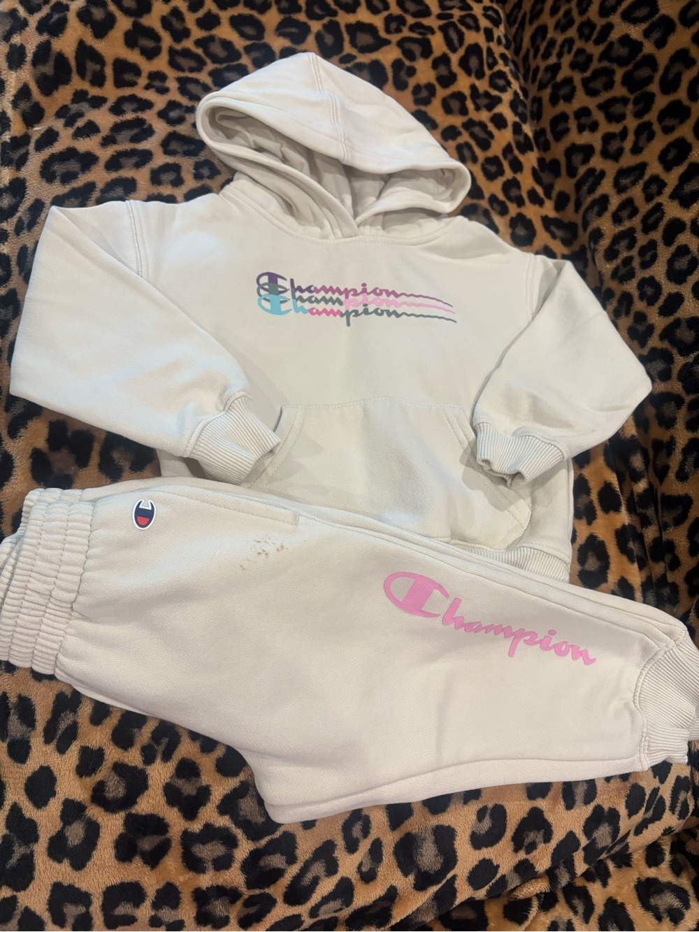 Champion Cream Hoodie Jogger Matching Sweatsuit Set Toddler Girl 3T